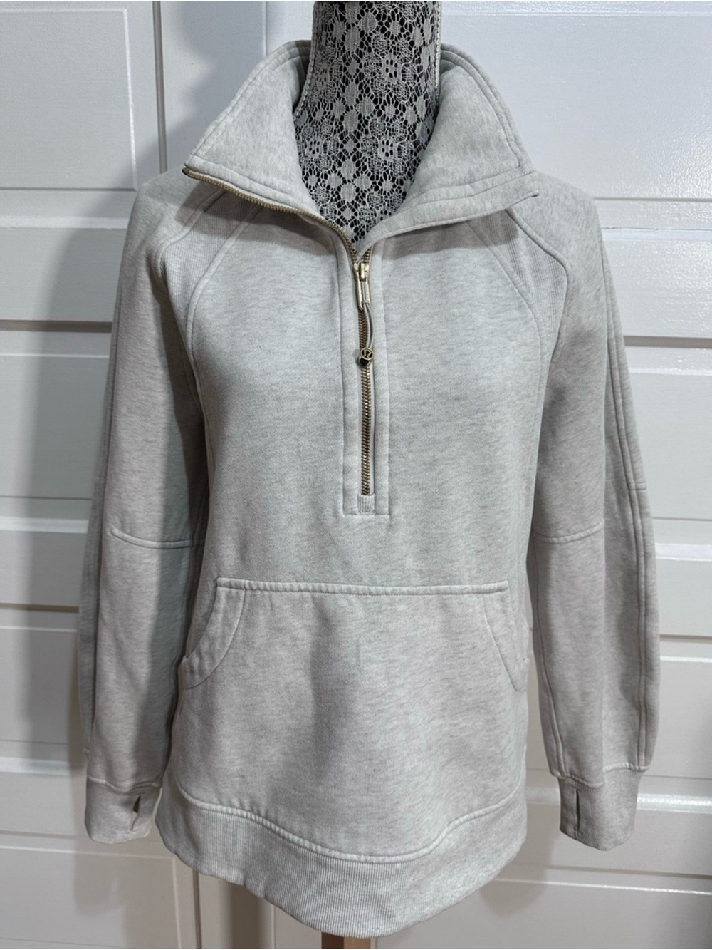 Lululemon Scuba Oversized Funnel-Neck Half Zip *Long XS/S Heathered Grey Beige